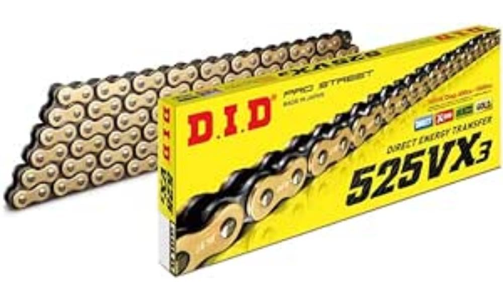 DID Cadena 525VX3 (Oro y Negro) - Longitud: 108 eslabones con unión remachada (ZJ)