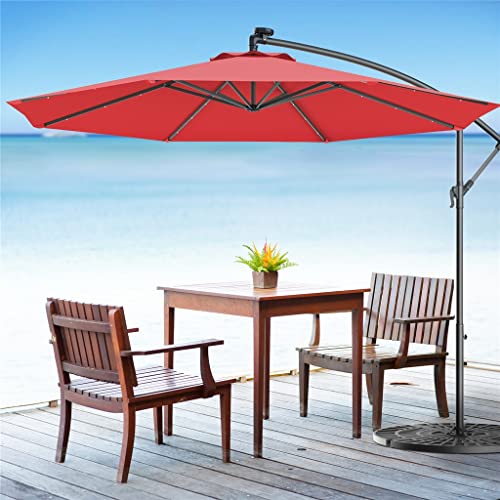 Walnut 10' Hanging Solar Led Umbrella Patio Sun Shade Offset Market W/Base 10Ft Solar Powered Offset Umbrella With Cross Base (Color : B) #TOP3