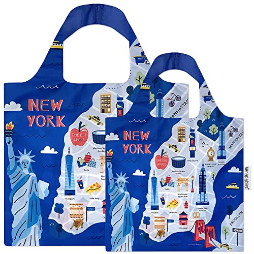 allydrew Large & Small Allybag Foldable & Lightweight Reusable Grocery Bags (Set of 2), New York