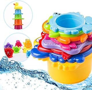 OleOletOy Bath Stacking Cups, 8 Pack Caterpillar Nesting Cups for Toddlers, Easily Stackable Brightly Colored with Numbers Bath Toys, Great for Bathtubs and Swimming Pool
