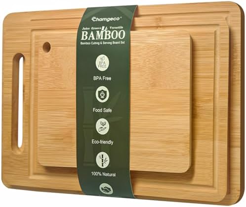 Chamgeco 3-Piece Reversible Bamboo Cutting Boards, Wooden Choppin...