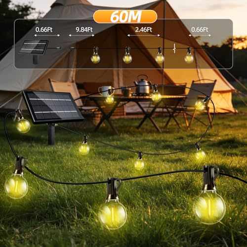 FUANXIEI Solar Lights Outdoor Waterproof: G40 60M 200FT Shatterproof Bulbs Patio Lights - Solar Powered 3 Light Modes Solar Light - Camping Backyard Garden Deck Outside Yard by FUANXIEI - Used condition - Image 7