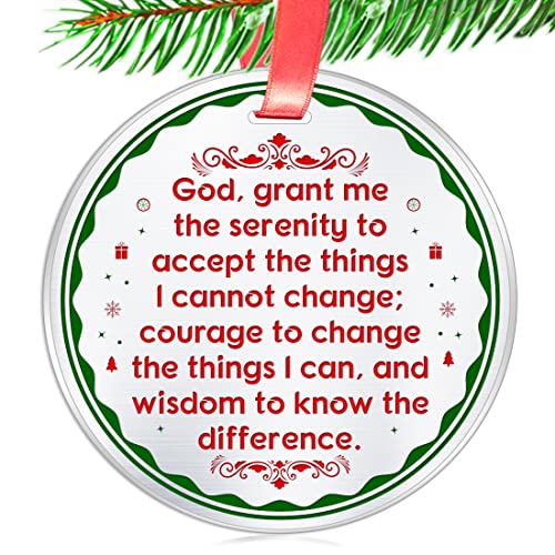 Spiritual Religious Faith Christmas Ornament - Serenity Prayer Inspirational Gift for Holidays Celebration- 3 inch Flat Stainless Steel