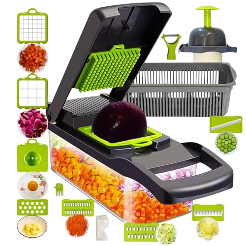 Dekoreya Multifunctional 16 in 1 Handheld Vegetable Chopper, Mandoline Vegetables Slicer, Manual Vegetable Slicer with Storage Container, Vegetables Dicer