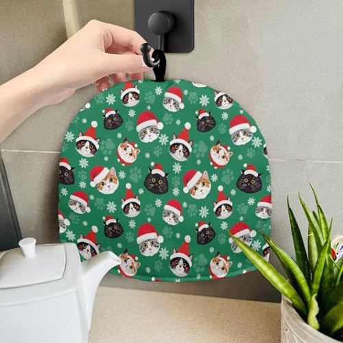 Image of Christmas Cat Print Tea Cozy Creative Insulated Tea Cosy Extra Thick Home Kitchen Decoration Creative Gifts Dust Teapot Cover Kitchen Accessories for Festival