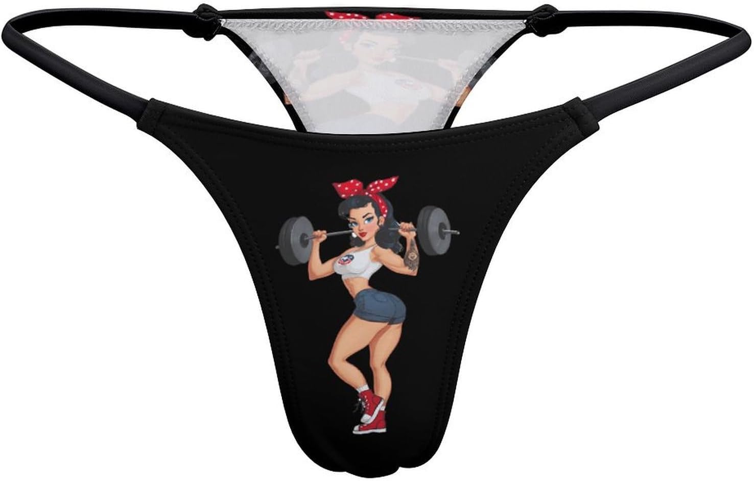Pinup Woman Weightlifting Thongs for Women Underwear G-String Panties | Breathable,Low Rise Panties,T-back,Sexy,Briefs,No Show Thongs