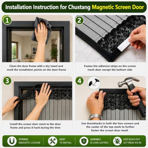 Image of Magnetic Mosquito Net for Door (210 x 100) cm Black, Self Closing Mesh Curtain with Strong Magnets, Hands Free Fly Screen, Easy Install, Insect Proof, Kid & Pet Friendly for Home Balcony (Pack of 1)