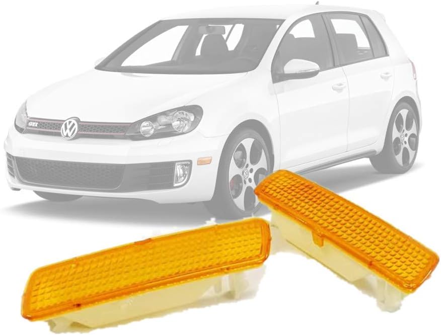 Front Bumper Side Marker Light Housing Replacements Compatible With 2010-2014 Volkswagen MK6 Golf, 2010-2014 Jetta Sportwagen, Replace OEM Amber Sidemarker Lamps (AMBER)