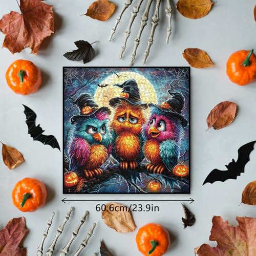 Halloween Owl Tree Puzzles for Adults 1000 Pieces Fun, Cute Bird Animal Plant Moon Art Jigsaw Puzzles, Colorful Cartoon Pumpkin Wildlife Fantasy Puzzle - image 5