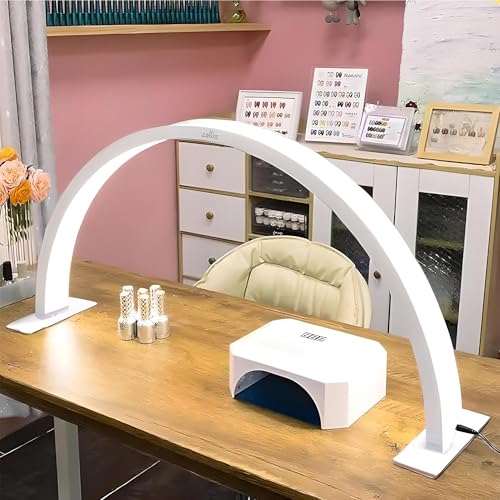 XOLLOZ Half Moon Nail Desk Lamp – 3360 Lumen LED Light for Nail Techs, Tattoo & Lash Work, Moon Light for Desk – Sleek White Design, Button Control