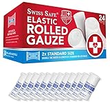 Elastic Stretch Gauze Rolls (24-Pack) 4in x 8 Yards [ 2X Longer ] + Free Bonus Items: Include Medical Tape Roll and Cohesive Tape Roll
