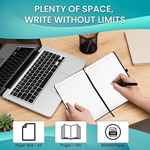 Image of Cubic Classic A5 Journal - A5 Size, 160 Pages, 80 gsm | PU Leather Hardbound Notebook with Pen Loop | Black Diary for Writing, Planning, Travel & Office