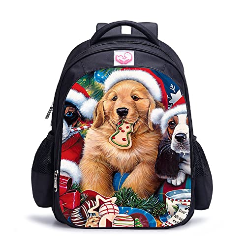 Mochila de escuela con estampado de Perro de Navidad unisex y juvenil de 41 cm
