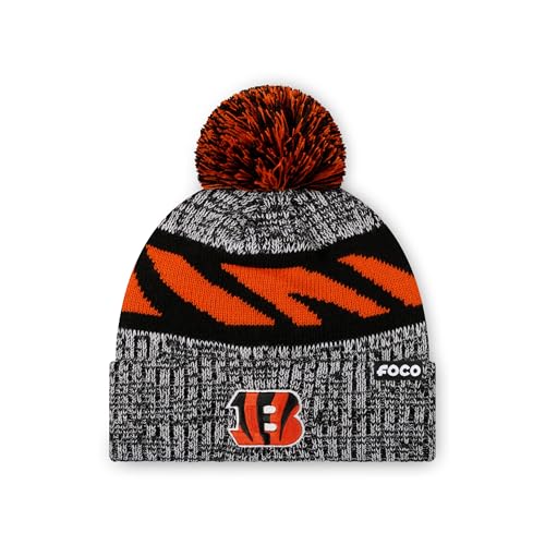 FOCO Cincinnati Bengals NFL Heather Team Stripe Lined Pom Beanie