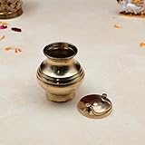 IDAHA Brass Kamandal | Gangajali | Kalash | Lota | with Lid for Gangajal | Holy Water Pot for Temple & Home and All Poojas, Rituals, Ceremonies (Capacity :100ml | Size :7.5cm | Weight :97gm Approxe)