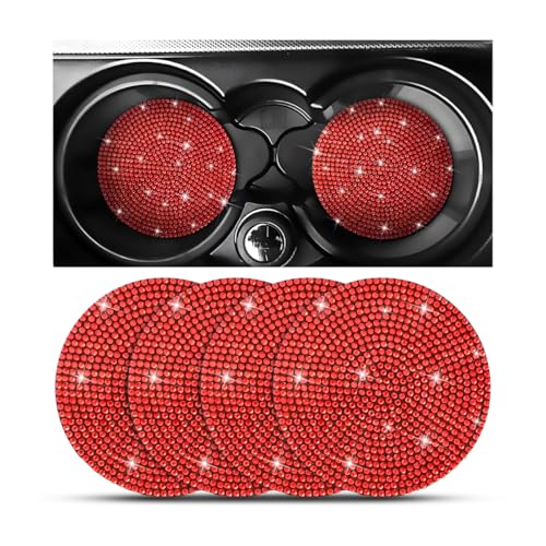 Image of Osilly Bling Car Cup Holder Coaster, Crystal Rhinestone Anti-Slip Insert Coasters, Universal 2.75 Inch Fashion Automotive Cup Mat, Car Interior Accessories Decor Gifts for Women (Red, 4PCS)