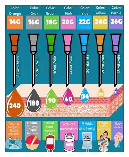 Medical Needle Gauge Chart Poster - Size Comparison Guide for Injections, IVs & Vaccines - Educational Tool for Hospital, Training Room or Home Care(Unframed,08x12inch(20x30cm))