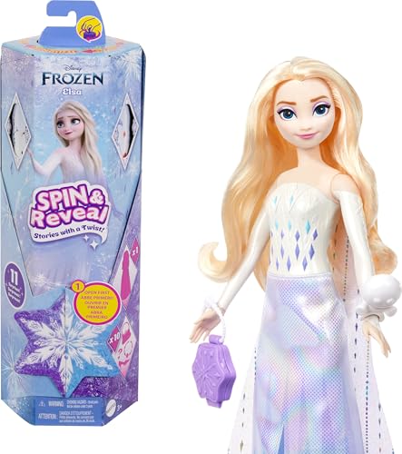 Disney Frozen Elsa Spin And Reveal boneca princesa que revela surpresas e acessórios, brinquedo + 3 anos (Mattel HTG25)