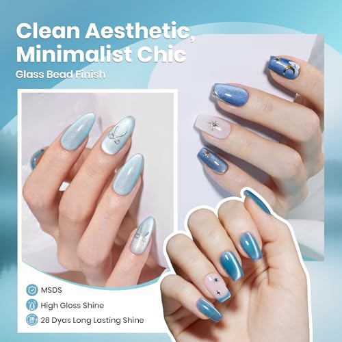 Image of Beetles Moonlit Mist Cat Eye Gel Nail Polish Set, 6 Colors Blue Cat Eye