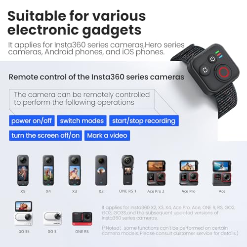 Image of Bluetooth Remote Control for Insta360 X5 /X4 /X3 /X2 /Go 3S /ACE Pro 2, GoPro Camera Shutter Remote with Type-C Charging - 164ft Range, Compatible with iPhone 12-17 Pro Max, GoPro 8-13, Android Phones