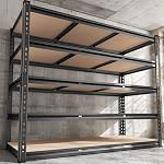 REIBII 48" W Garage Shelving 3020LBS Storage Shelves 5 Tier Industrial Shelving Adjustable Metal Storage Shelves for Garage, Basement, Warehouse, Commercial, Easy Assemble, 48" W x 72" H x 24" D