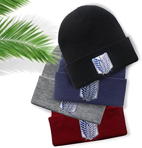 Bonamana Attack On Titan Anime Wings Hat Knitted Hat Winter Beanie Hats Slouch Hat Soft Knitted Hat Ski Hat Wool Hat for Kids Boys Girls Teenagers Hat Fans Birthday Gifts