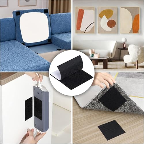 Image of BONZELLA 6 Pcs Self Adhesive Hook and Loop Strip Tape, 4 x 4 In Industrial Strength Interlocking Hook Loop Sticker, Multipurpose Double Sided Hook & Loop Tape for Crafting & Hanging 10cm x 10cm, Black