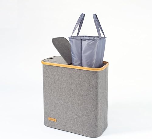 Elf's Cube Cesta de lavandería doble gris con tapa, cesta de lavandería plegable, cesta de lavandería extraíble para dormitorio, baño, cuarto de