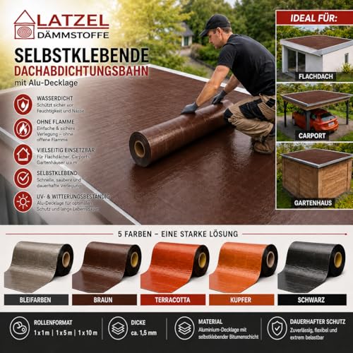 Latzel Dämmstoffe Bitumiczna taśma uszczelniająca dachowa z powłoką aluminiową, 10 m², samoprzylepna, brązowa