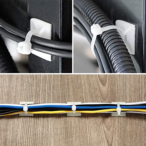Strong Back-Glue Self Adhesive Cable Zip Tie Mounts Kit - 50 Set Cable Management Clips with 6\" Zip Ties, Wire Holders - Outdoor Sticky Wire Organizer Clips-White - Thumbnail 5