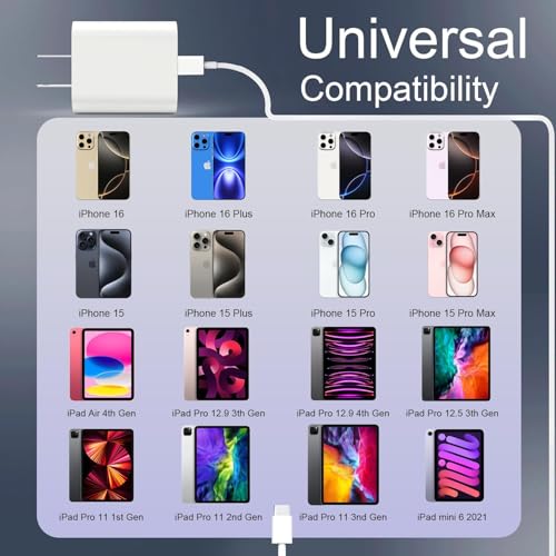 Image of [Apple MFi Certified] iPhone 17 16 15 Charger Fast Charging 10FT, 2 Pack 20W Type C Charger Fast Charging Block and 10 FT Long USB C Charge Cable Cord for iPhone 17 /17 Pro /17 Pro Max /16 15 Pro Max