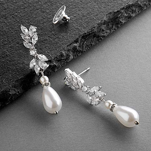 Mariell Handmade Cubic Zirconia and Pearl Wedding Earrings #TOP29