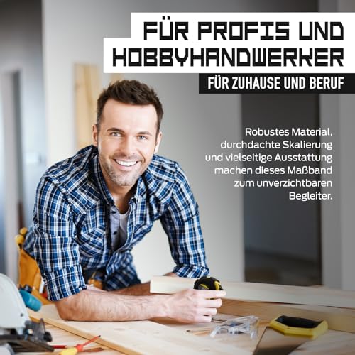 MIB Taschenrollbandmaß 5 m | Maßband mit magnetischem Endhaken & Gürtelclip | Rollmaßband mit Feststeller & Rücklauf | Robustes Bandmaß mit 2-seitiger Skala | 16 mm Bandbreite | Für Heim & Handwerk