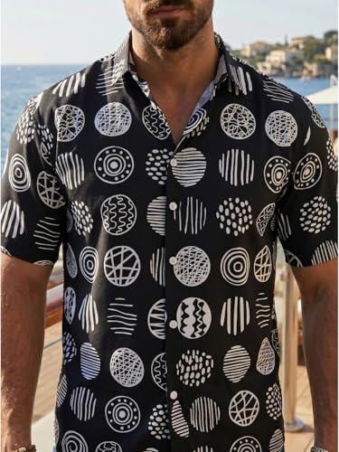 Image of BROWN CULTURE Men's Cotton Blend Abstract Print Shirt with Spread Collared Half Sleeves Standard Length and Button Down Closure Type | Shirt for Man