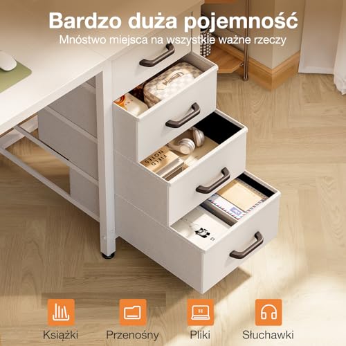 ODK Małe biurko z 4 szufladami, 100 x 48 x 75,7 cm, stolik pod komputer, odwracalny stolik biurowy z uchwytem na słuchawki, drewniany stół do domowego biura, białe