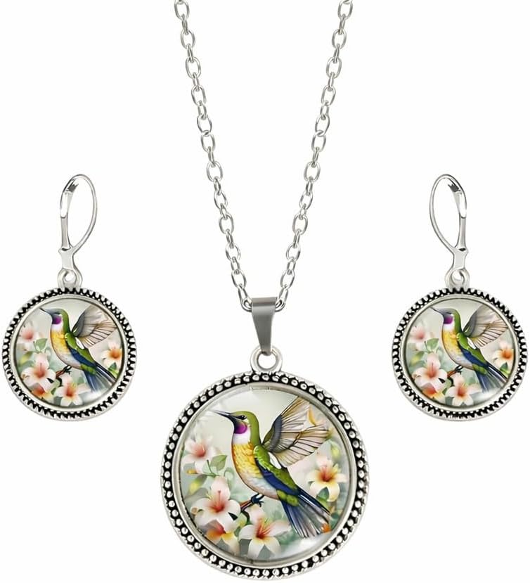SUPAC Stunning Hummingbird Pendant Necklace - Two Humming Birds Searching for Flower - Fashionable Alloy Jewelry with Delicate Details - Birthday, Party, Gift Idea for Her