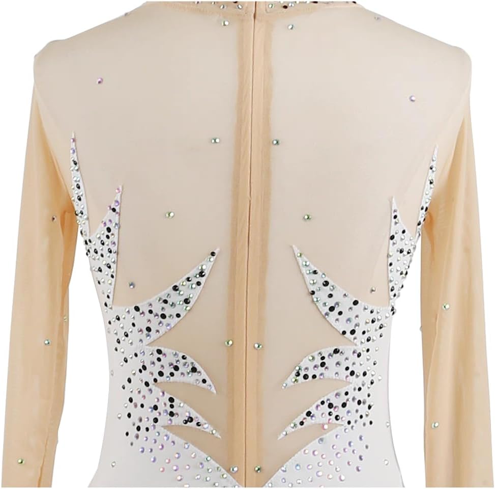 Women's Figure Ice Skating Competition Dress Handmade Sport Roller Costume Girls' Long Sleeves Gymnastics Leotard