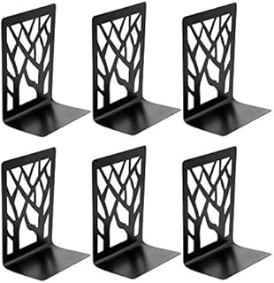 Aynaxcol Book Ends, Heavy Duty Metal Book End Holder for Shelves Tree Design Book Holder Decorative Book Stopper for Office, Home, School, Library, 3 Pair Black. (Tree Design)