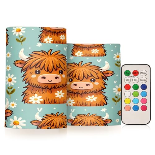 ALAZA Cow Flickering Flameless Candles Battery Operated with Remote Timer,Tea Light Candles LED Pillar Votive Candles Set of 2 for Outdoor Indoor Decorations