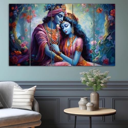 Image of Spacter art Radha Krishna Wall Painting for Living Room Big Size - Radha Krishna Painting Wall Decor for Bedroom, Office, Hotels - Peaceful Digital Painting Wooden Framed for Gifting (30x60 inch)