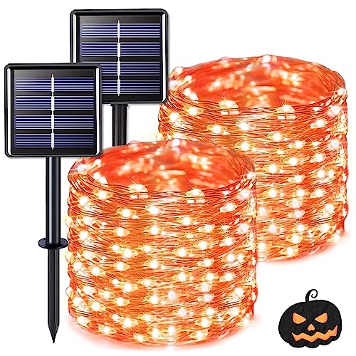 Jmexsuss 2 Pack Orange Solar Lights Outdoor, Each 66Ft 200 Led Solar Halloween Lights With 8 Modes, Copper Wire Outdoor Thanksgiving Decorations Lights For Garden, Tree, Halloween, Yard #TOP10