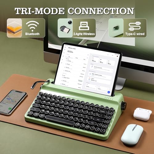 Image of YUNZII QL75 Wireless Typewriter Hot Swap Retro Mechanical Keyboard,Punk Round Keycaps,RGB Backlit QMK /VIA Programmable,Multi-Device Keyboard with 2.4GHz /Type-C /BT5.0 (Green, Onyx Switch)