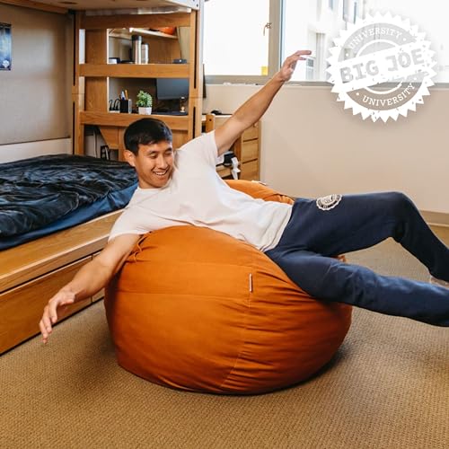 Image of Big Joe Fuf 4Ft Foam Bean Bag Chair with Removable Cover for Kids, Teens, Collegiate Burnt Orange Velveteen, Durable Woven Polyester, 4 Foot Large Reading and Gaming Seat
