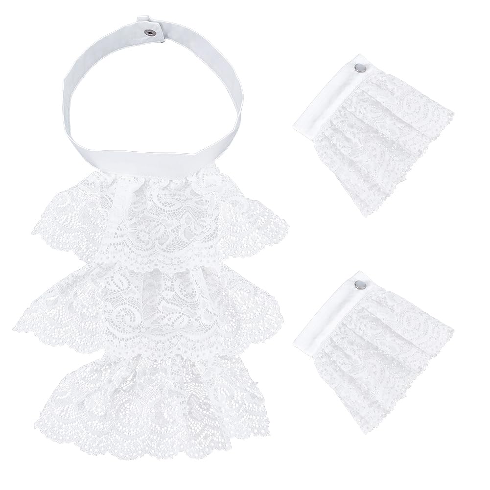 HOBBIESAY 1 Set Renaissance Collar Lace Ruffle Collar Victorian Colonial Jabot Collar White Detachable Ruffled False Collars Costume Accessory for Judge Pirate Costume Cosplay