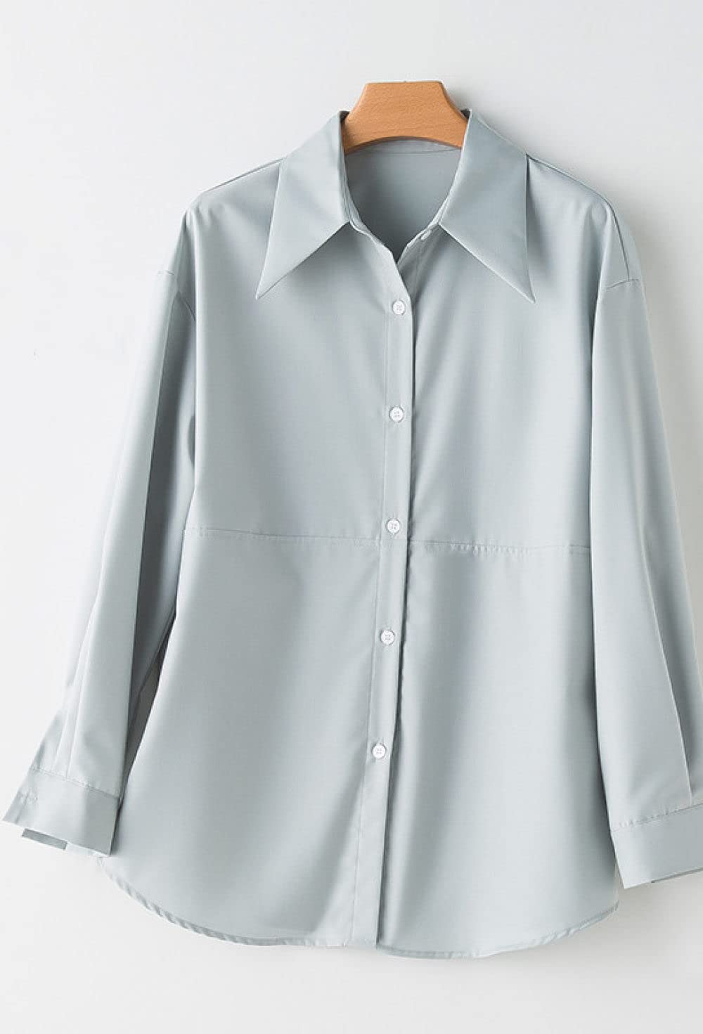 MIDJ Damen-Hemd Mit Knopfleiste,Elegantes Damen-Revers-Oberteil Hemd Blau Falte Satin Tunika Hemd Ballon Langarm Chiffon Bluse Hemd Lässige Büro Business Bluse Für Mädchen Damen