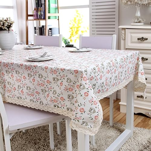 Nappe de table anti tache coton polyester rectangulaire 140x220cm decoration fleurs oiseaux - 5