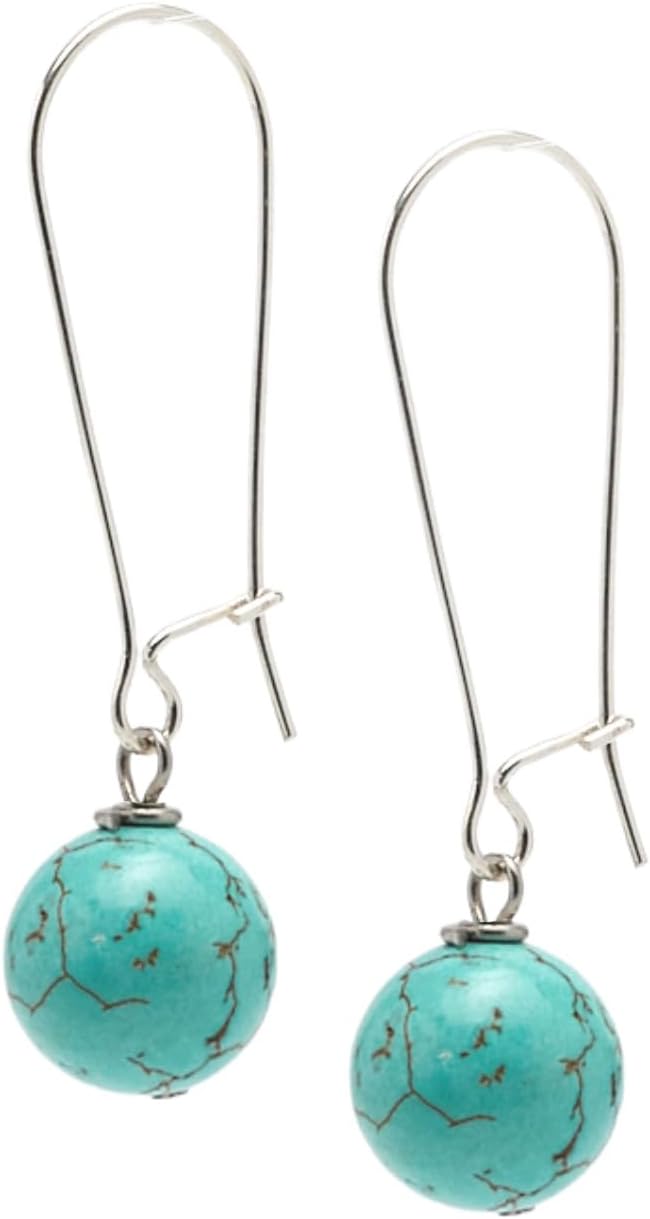 Handmade Women's Natural Gemstone Sterling Silver Long Dangle Drop Earrings Ball Beaded Earrings for Girls