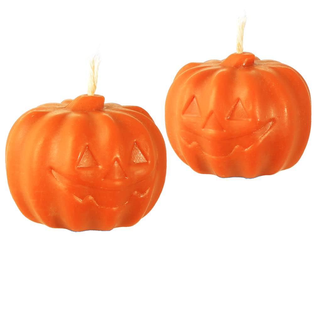 NKlaus 2X Halloween Beeswax Pumpkin Candle 4,5x6,5cm Orange Autumn Decoration Party 36433