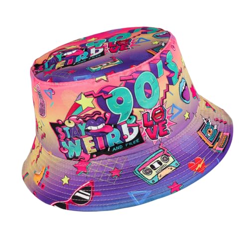 Eigso Unisex Cyberpunk Fischerhut für Damen 80er Jahre Party Festival Sonnenhut für Damen lustiger Fischerhut