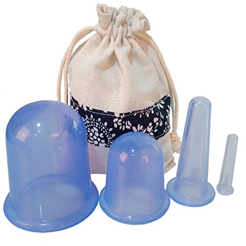 4 Eye Face Body Vacuum Silicone Cupping Therapy Set Suction Cups for Tension Release Winkle Reduction Thick Medical Grade w Instruction Anti Cellulite Massage Anti-Age Anti-Toxin Acupuncture Therapy